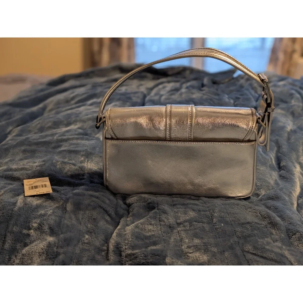 Michael Kors Colby Shoulder Bag Silver Metallic Leather Suede Interior NWT
